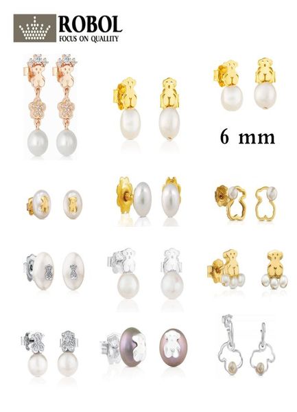 

whole 925 sterling silver plated 14k rose gold spanish spinel and diamond fashion bear gems pearl earrings jewelr4740126, Golden;silver