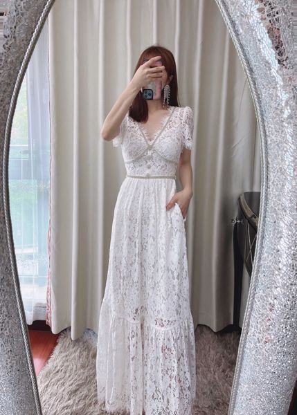 

new s-elf-portrait white mint lace ribbon midi dress, Black;gray