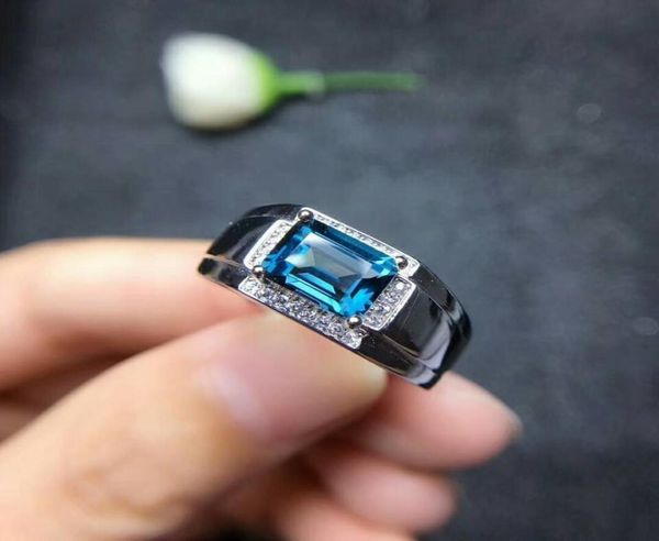 

meibapj real natural london blue z gemstone men ring real 925 sterling silver ring fine wedding jewelry cj1912053557183, Slivery;golden