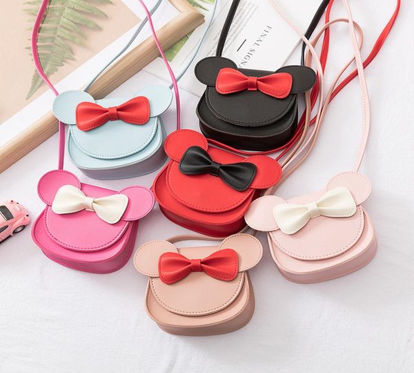 

5 colors mouse ear shape shoulder bags pu coin purse cartoon bow crossbody bag kids messenger bag coin wallet party favor gift z086975322, White