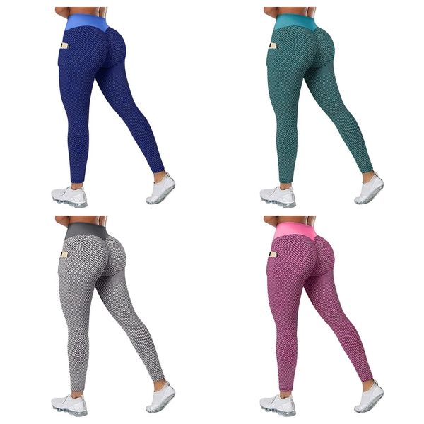 

european and american hip lifting pockets, honeycomb high waist, large size yoga pants, casual fitness women's pants, White;red