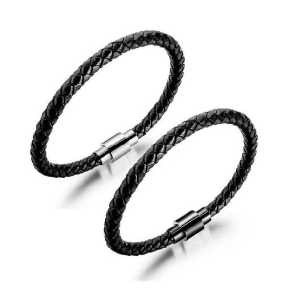 

designer mens charm black leather bracelets fashion braided magnetic buckle hip hop jewelry punk men handmade bracelet for gifts551201855, Golden;silver