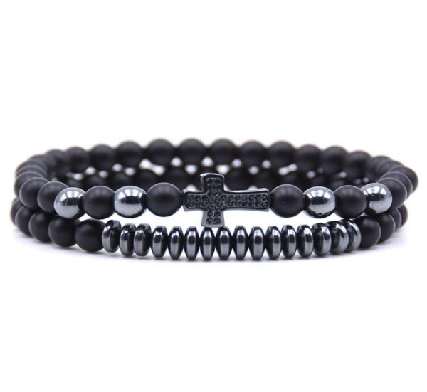 

charm bracelets fashion couple microinlaid zircon bracelet sets men jewelry 6mm natural stone beads microinlay cross for women8861776, Golden;silver