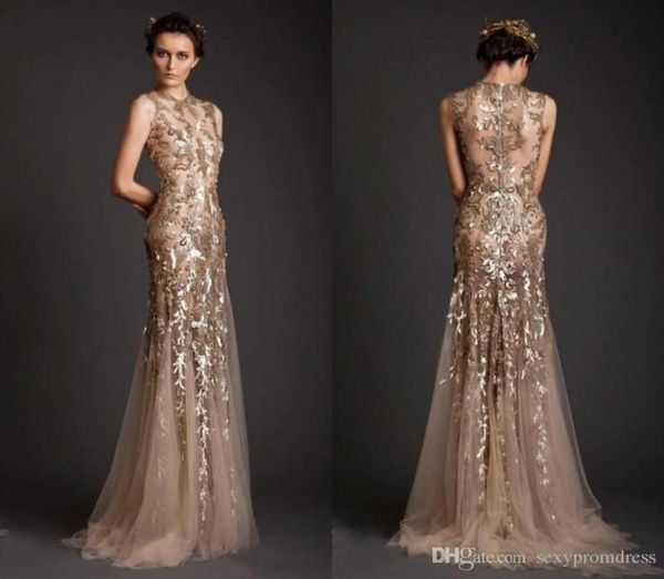 

2019 evening dresses gold mermaid shape tulle sheer see through appliques prom dress emboridery long formal dubai gowns6855160, Black;red