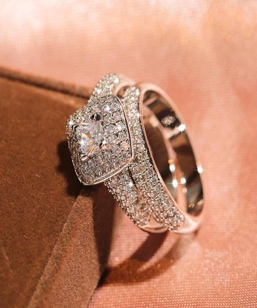 

wedding rings luxury female white square crystal ring promise silver color engagement for women vintage bridal zircon set5763665, Slivery;golden