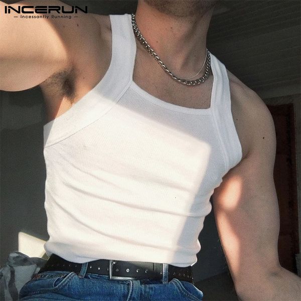 

mens tank fashion men solid color oneck sleeveless skinny vacation casual vests streetwear party clothes s5xl incerun 230717, White;black