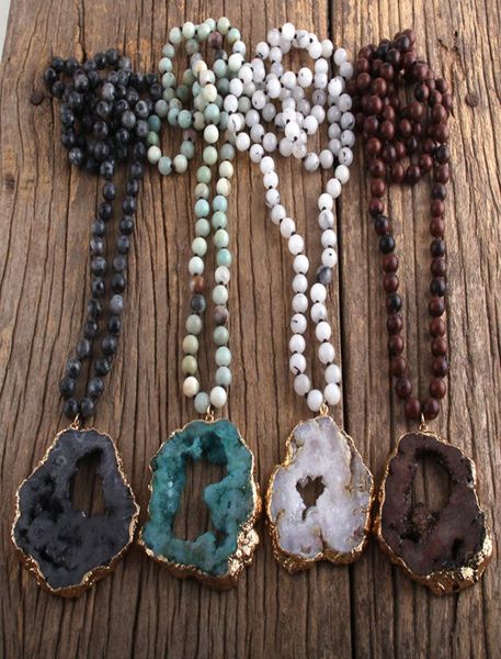 

fashion bohemian rh tribal jewelry semi precious stone knotted natural druzy pendant necklaces x65d7238357, Silver