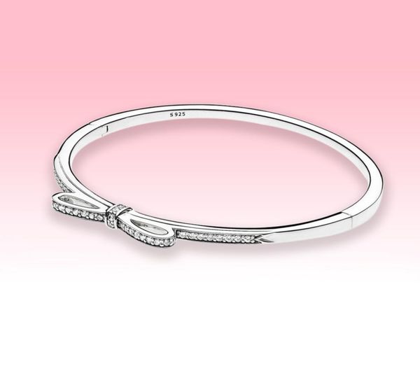 

women cz diamond bow bangle bracelets jewelry for 925 sterling silver wedding engagement bracelet with original box1550628, Black