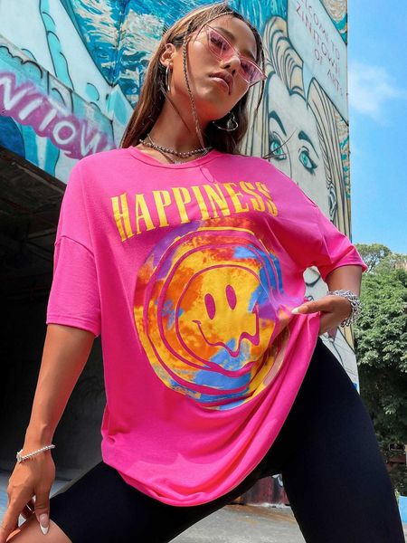 

women's fashion t-shirt letter cartoon graphic shoulder oversized, White
