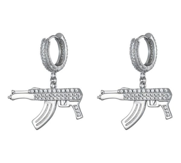 

men women personality earrings gold silver color ice out bling cz gun earrings for girls women nice gift8419460, Golden;silver