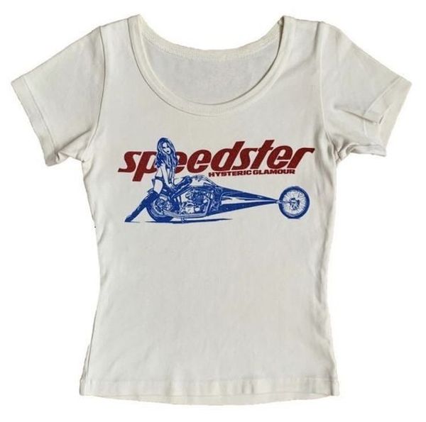 

women's t-shirt y2k women baby tee streetwear biker girl vintage girlish letter crop summer punk casual trash basic goth white slim t-s