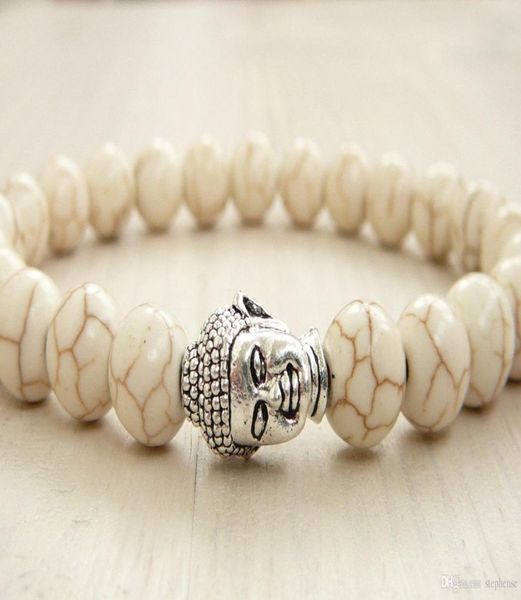 

sn0246 gold silver buddha bracelet 8mm howlite bracelet for men buddha jewelry stretch bracelet for her3726504, Black