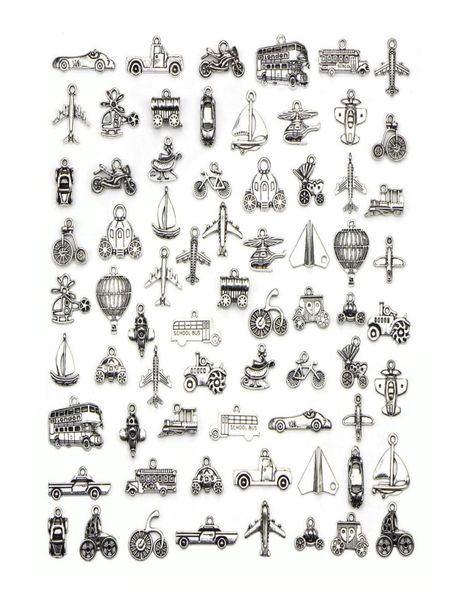

mixed 70 designs retro silver color traffic transportation pendant fitting vehicle ship aircraft charms diy jewelry accessories 709218413, Black