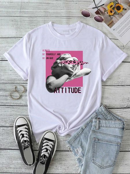 

women's fashion t-shirt sculpture and slogan graphic, White