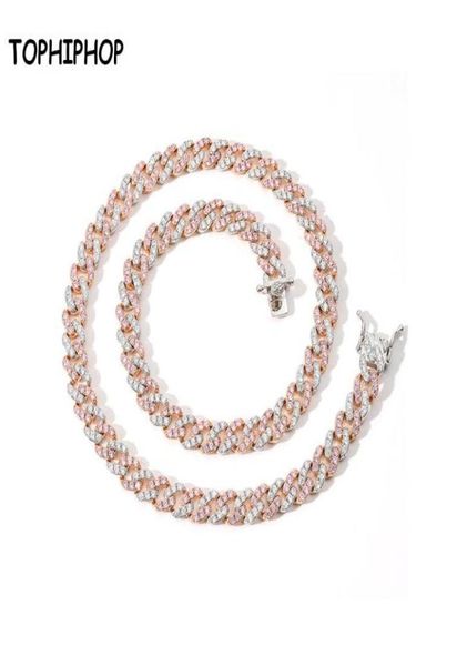 

hip hop necklace 9mm single row pink white zircon cuban chain male and female hiphop accessories chains7614142, Silver