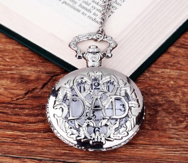 

big size dad the father gift silver hollow carvedquotdadquot letter white surface pocket watch9227625, Slivery;golden