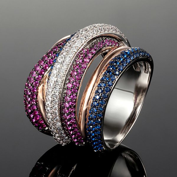 

wedding rings zlxgirl jewelry luxury brand colorful pave zirconia copper wedding ring jewelry women's and men's couple anel rings, Slivery;golden