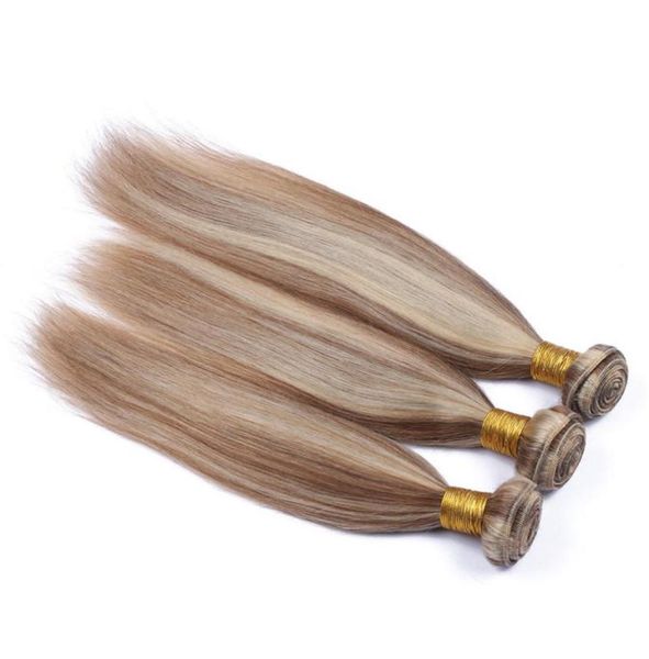 

light brown highlight blonde mixed color brazilian virgin hair wefts 3pcs straight piano color 8613 brown blonde 100 human hair3755645, Black;brown