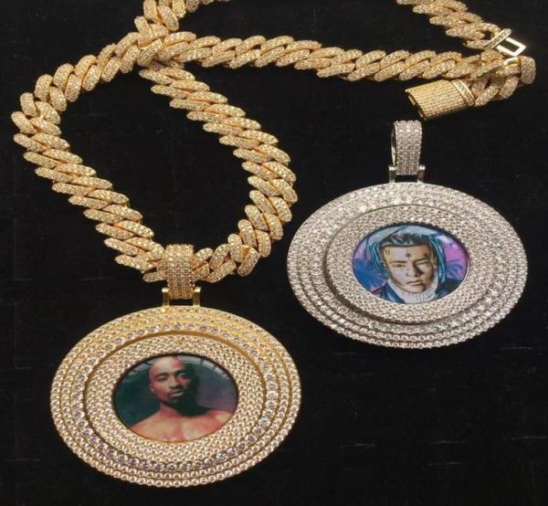 

iced out customized round spin solid pendant diameter 65mm big size hip hop personality po memory whole jewelr5832553, Silver