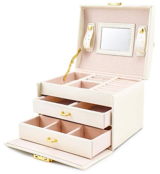 

jewelry box case boxes makeup box jewelry and cosmetics beauty case with 2 drawers 3 layers7021937, Black;white