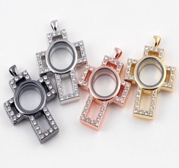 

5pcslot 4colors rhinestones cross locket pendant for glass living memory floating locket charms9339330, Bronze;silver