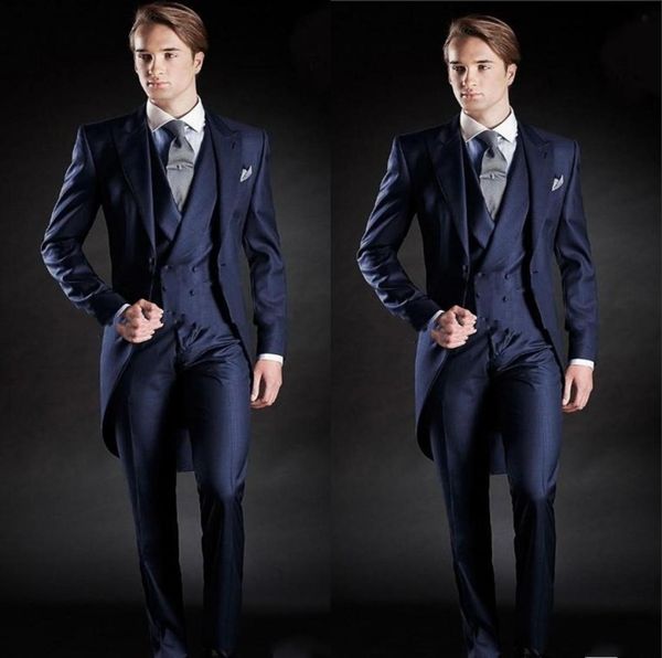 

new slim fit morning style groom tuxedos lapel men039s suit navy blue groomsman man weddingprom suitsjacketpantsvest4157318, Black;gray