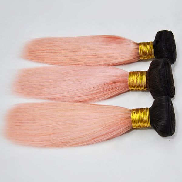 

accept epacket 100% human 1b pink rose gold ombre human hair bundles brazilian hair 3 bundles remy hair extensions, Black