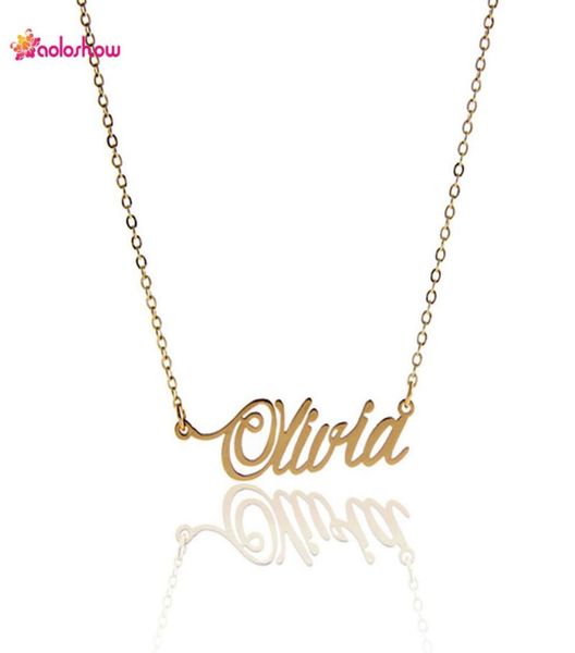 

18k gold plated stainless steel name necklace for women personalized quot olivia quot customized nameplate necklace for valent9150832, Golden;silver