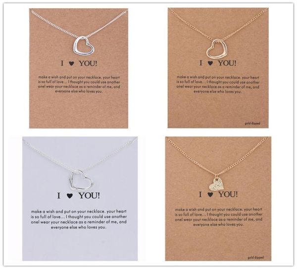 

dogeared necklace with gift card i love you heart pendant for women gold color link fashion jewelry gift4296571, Silver