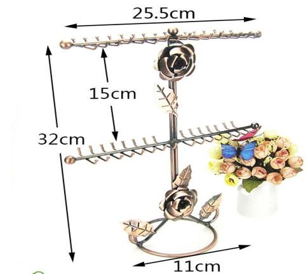 

3style doubledeck rose jewelry packaging display stand holder earring display metal frame necklace holder accessories storage 1pc 3276138, Black