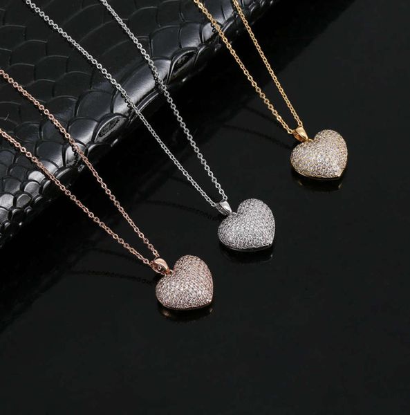 

pendants fashion heartshaped full diamond clavicle sweet girl threedimensional love copper zirconium necklace1559490, Silver