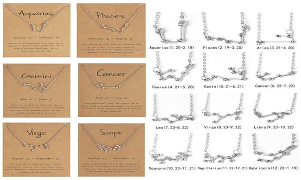 

12 constellation zodiac necklace horoscope sign zircon korean jewelry star galaxy libra astrology women gift with retail card9805732, Silver