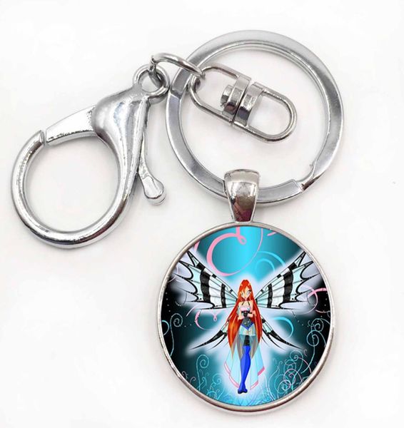 

winx club keychain cute cartoon glass dome glass key ring children woman039s gift magical fairy glass pendant jewelry7034882, Slivery;golden