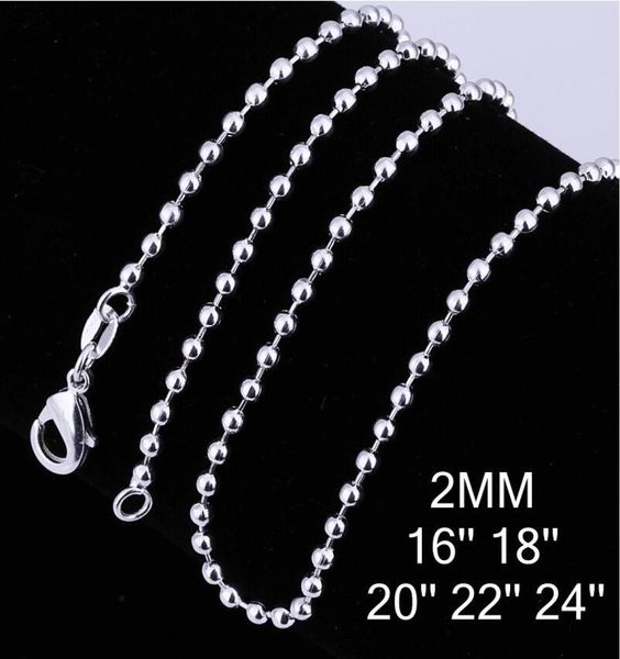 

925 sterling silver plated 2mm bead chains necklaces for woman lobster clasps smooth chain statement jewelry size 16 18 20 22 24 i7856156