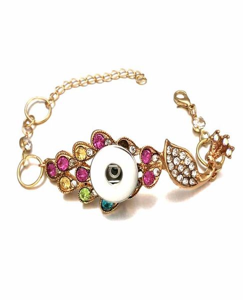 

fashion peacock interchangeable 148 metal braceletbangle fit 18mm snap button silver ginger charm bracelet for women gift8327776, Golden;silver