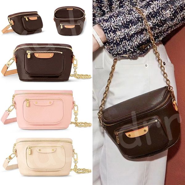 

mini bumbag designer canvas leather women chain waist bags handbag zip closure gold color hardware clutch crossbody lady shoulder bag purse