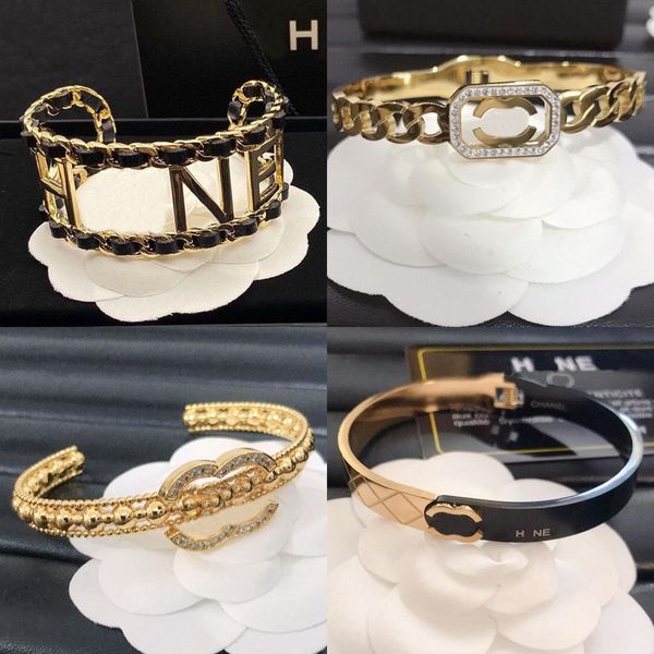 

15styles luxuey designer copper bangle bracelets crystal rhinestone bracelet brand letter 18k silver gold plated titanium steel lovers valen, Black
