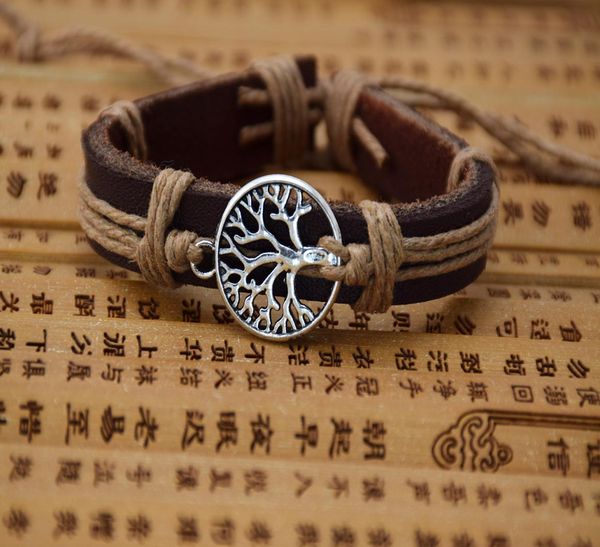 

coffee cow leather bracelet cool lucky tree wishing charm bracelet wristband jewelry holiday gift for men and women 8915170, Golden;silver
