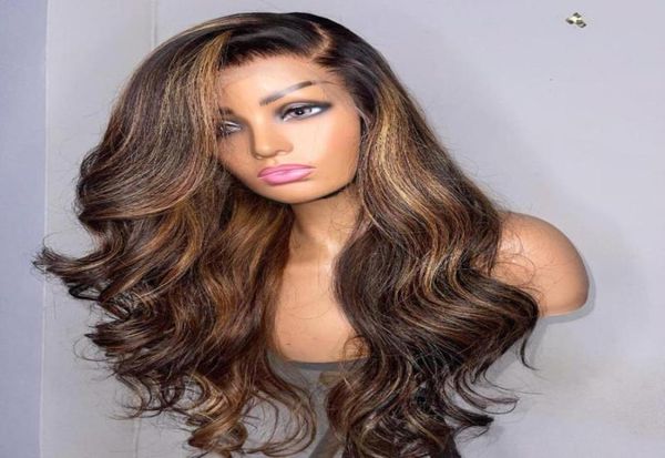 

lace wigs highlight wig hd frontal colored human hair ombre body wave 13x6 front 180 density braizilian for black women38904989878374, Black;brown