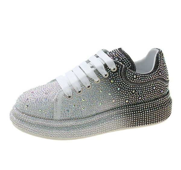 

women platform shoes rhinestones thick-soled white silver shoes shining crystal sneakers trend casual sneakers for girls shoes 35-40, Black