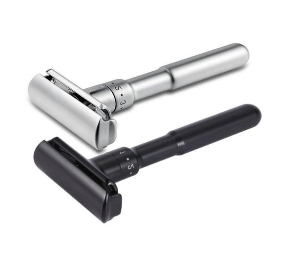 

full zinc alloy safety razor for men adjustable 16 files close shaving classic double edge razors 1 holder 5 blades1084136