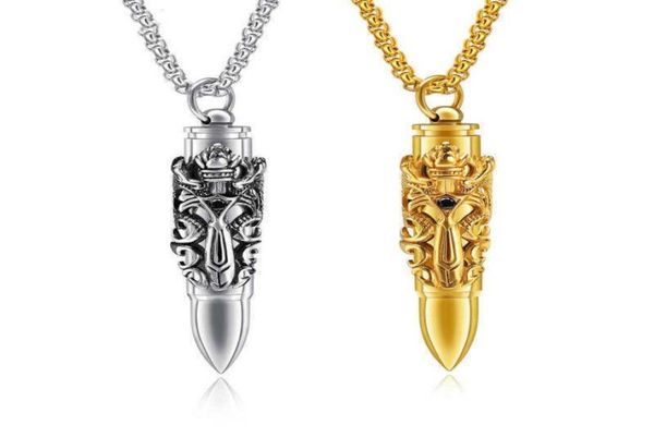 

personality stainless steel bullet shape pendant cremation urn ash necklace for ashes memorial keepsake jewelry silver gold biker 3687666