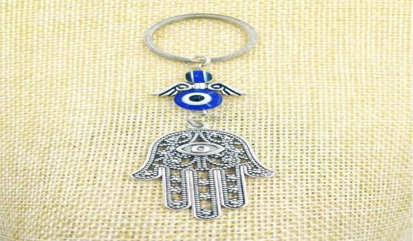 

fashion jewellery blue evil eye lucky fatima hamsa hand turkish evil eye charm protection hanger crystals car feng shui keychain15642317, Slivery;golden