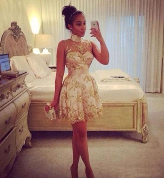 

high neck gold short homecoming dress arabic african juniors sweet 15 graduation cocktail party dress plus size custom made gd77971221931, Blue;red