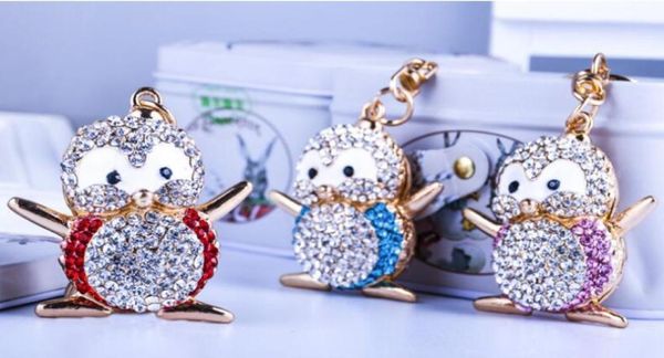 

cartoon penguin shape key chain creative 3 colors diamond metal cute penguin key ring bag fashion accessories7634839, Slivery;golden