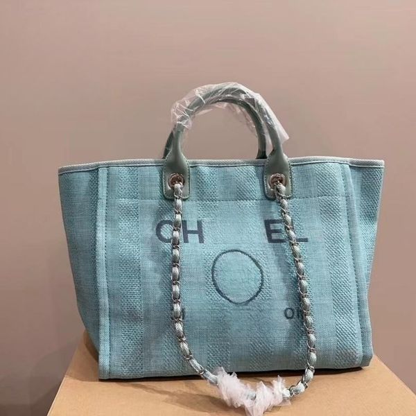 

women s beach bag tote bag single shoulder bag canvas designer bag shopping bag with chain luxury handbag linen print crossbody bag travel b