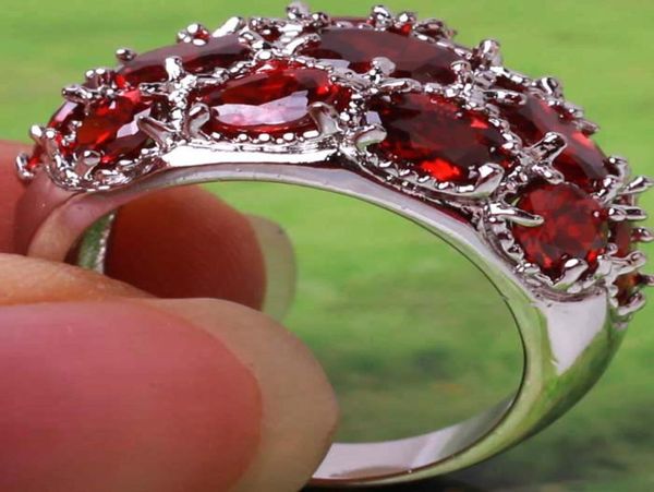 

2020 women a0051 bridal party jewelry rings 7x5mm rhinestone oval cut red z gemstones 18k white gold plated ring size 82141766