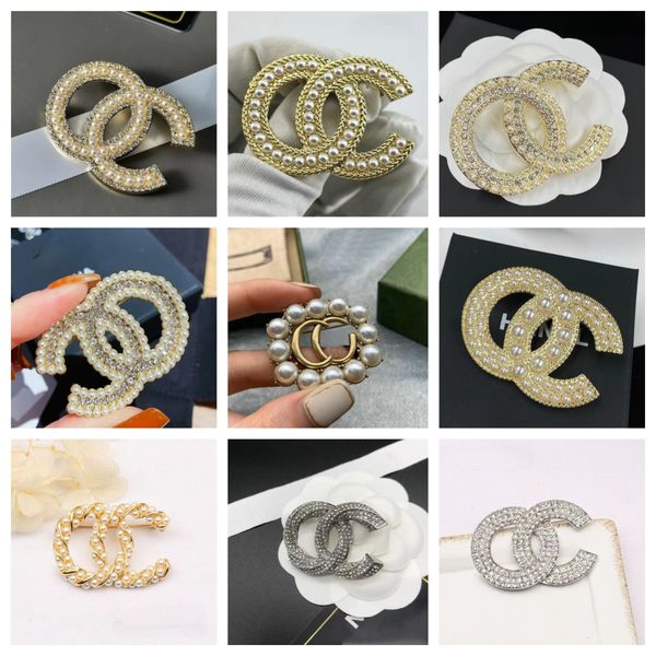 

luxury designer women letter brooches 18k gold plated broche rhinestone fashion jewelry brooch charm pearl pin men broches party gift 20styl, Gray