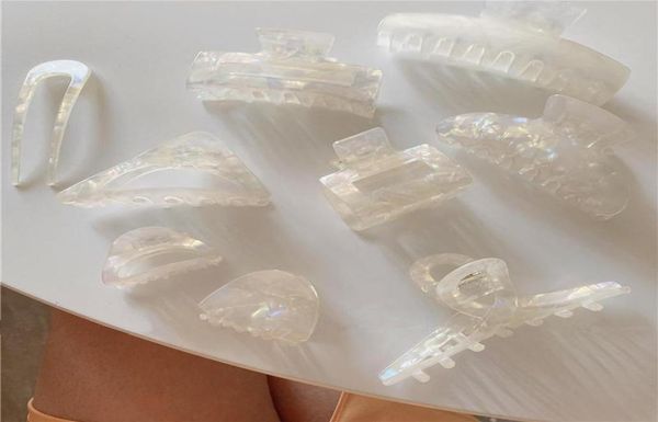 

summer romantic white acrylic geometric hair claw bohemian smooth irregular hollow head clip for women wedding jewelry clips bar9966950, Golden;silver