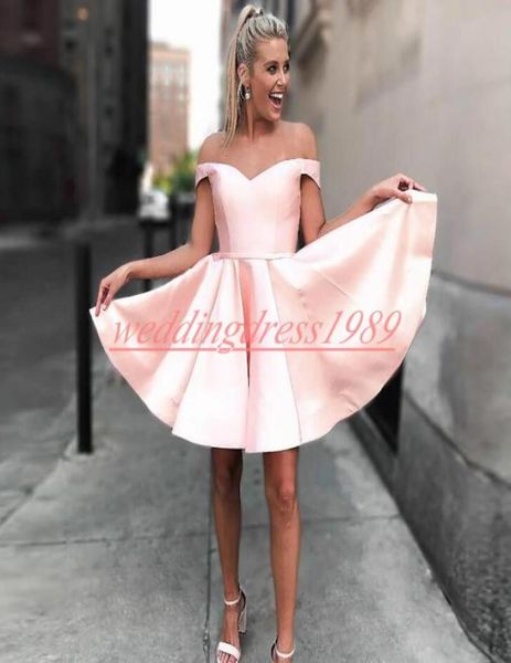 

elegance off shoulder short homecoming dresses satin aline juniors cocktail prom dress party club wear knee length a5657206, Blue;pink
